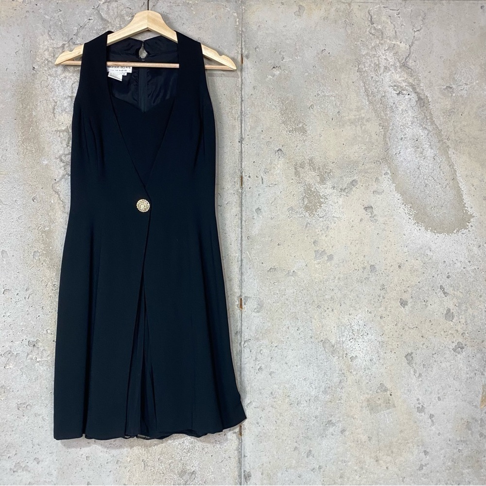 Vintage 90s Morton Myles black sleeveless mini flirty dress 6 small - Picture 2 of 8
